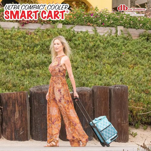  dbest products Ultra Compact Cooler Smart Cart, Moroccan Tile Insulated Collapsible Rolling Tailgate BBQ Beach Summer