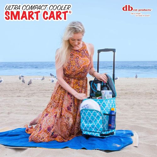  dbest products Ultra Compact Cooler Smart Cart, Moroccan Tile Insulated Collapsible Rolling Tailgate BBQ Beach Summer