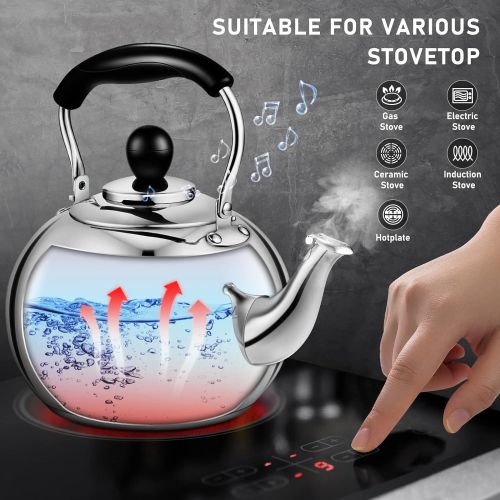  [아마존베스트]DclobTop Tea Kettle Whistling, Stainless Steel Teakettle for All Stovetop With Ergonomic Handle - 3.9 Quart Whistling Teapot