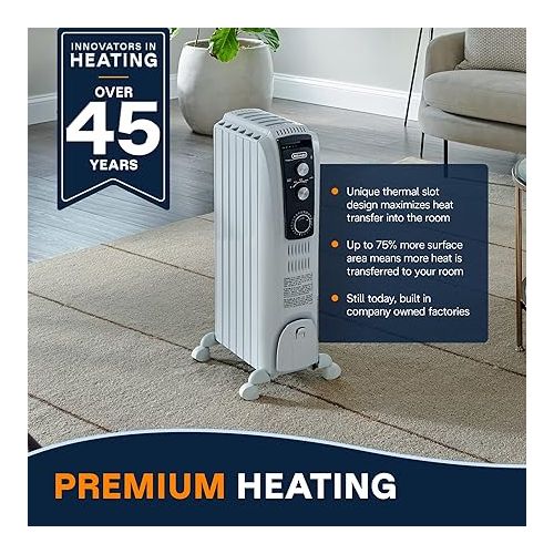  De'Longhi Dragon Oil Filled Radiator Heater, 1500W Electric Space Heater for indoor use, portable room heater, programmable timer, full room heater with safety features, TRD40615T