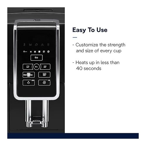  De'Longhi Dinamica Espresso Machine, Black - Automatic Bean-to-Cup Brewing, Built-In Steel Burr Grinder & Manual Frother - One-Touch Hot & Iced Coffee - Easy Cleanup