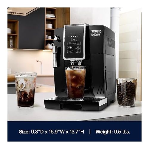  De'Longhi Dinamica Espresso Machine, Black - Automatic Bean-to-Cup Brewing, Built-In Steel Burr Grinder & Manual Frother - One-Touch Hot & Iced Coffee - Easy Cleanup