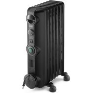 DeLonghi Oil filled Radiator Heater, 1500W Electric Space Heater for indoor use, quiet portable room heater, 1500W, Energy Saving, full room, office and bedroom with safety features, KH39071CB, black