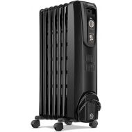 DeLonghi Oil filled Radiator Heater, 1500W Electric Space Heater for indoor use, quiet portable room heater, 1500W, Energy Saving, full room, office and bedroom with safety features, KH39071CB, black