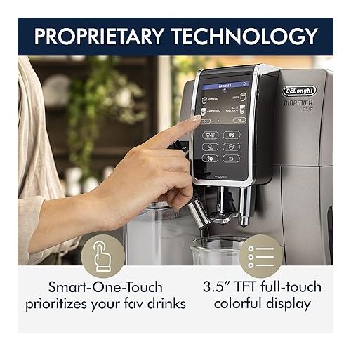  De'Longhi ECAM37095TI Dinamica Plus Connected with LatteCrema System, Fully Automatic Coffee Machine, Colored Touch Display,Titanium