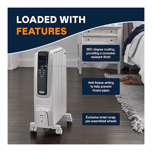  De'Longhi Dragon Digital Oil Filled Radiator Heater, 1500W Electric Space Heater for indoor use, programmable timer, Energy Saving, full room heater with safety features TRD40615E