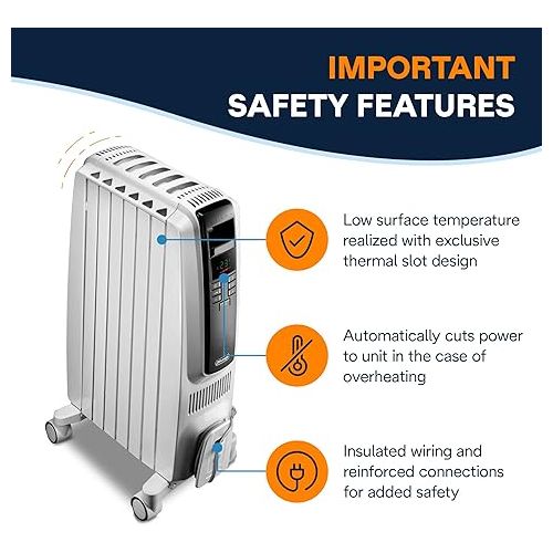  De'Longhi Dragon Digital Oil Filled Radiator Heater, 1500W Electric Space Heater for indoor use, programmable timer, Energy Saving, full room heater with safety features TRD40615E