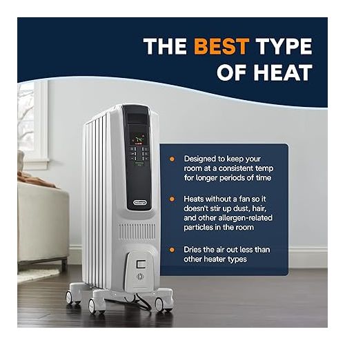  De'Longhi Dragon Digital Oil Filled Radiator Heater, 1500W Electric Space Heater for indoor use, programmable timer, Energy Saving, full room heater with safety features TRD40615E