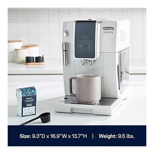  De'Longhi Dinamica Espresso Machine, White - Automatic Bean-to-Cup Brewing, Built-In Steel Burr Grinder & Manual Frother - One-Touch Hot & Iced Coffee - Easy Cleanup