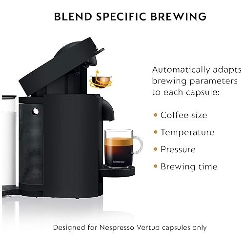  Nespresso VertuoPlus Deluxe Coffee and Espresso Machine by De'Longhi with Milk Frother, 5 ounces, Matte Black