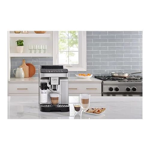  De'Longhi Magnifica Evo with LatteCrema System, Fully Automatic Machine Bean to Cup Espresso Cappuccino and Iced Coffee Maker, Colored Touch Display,Black, Silver
