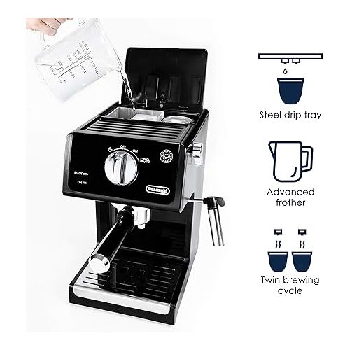  De'Longhi ECP3120 15 Bar Espresso Machine with Advanced Cappuccino System, 9.6 x 7.2 x 11.9 inches, Black/Stainless Steel