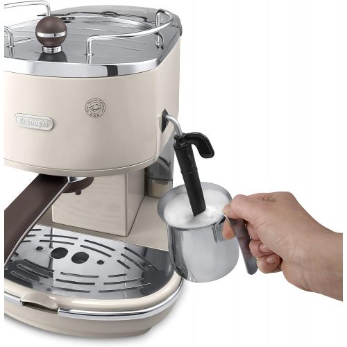  De’Longhi DeLonghi Icona Vintage Espresso Siebtragermaschine KBOV2001.BK - mit professioneller Milchaufschaumduese, 15 bar, 1,4 l, auch fuer Pads geeignet, Edelstahl in Retro Look mit Chrom-De