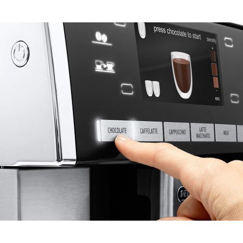  De’Longhi DeLonghi PrimaDonna Exclusive ESAM 6900 Kaffeevollautomat (1350 Watt, 4,6 Zoll TFT-Farbdisplay, integriertes Milchsystem, Kakao/ - Trinkschokoladenfunktion, Edelstahlgehause) silbe