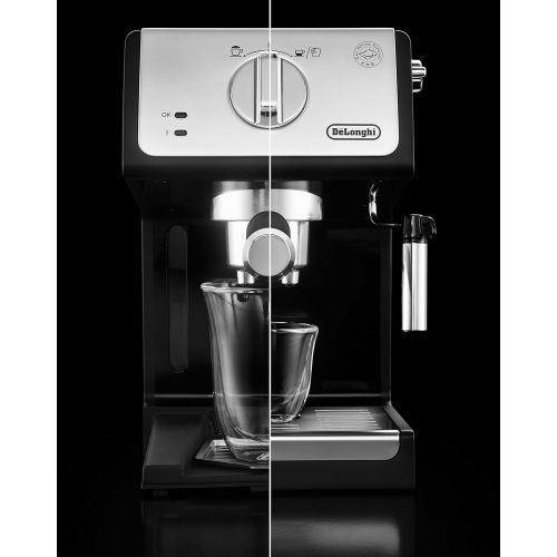  De’Longhi DeLonghi ECP 33.21 Espresso Siebtraegermaschine | Siebtraegerhalter mit Aluminium Finish | Milchschaum Duese | Filtereinsatz fuer 1 oder 2 Tassen Espresso | Auch fuer Pads Geeignet | Sc