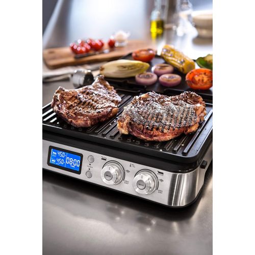  De’Longhi DeLonghi MultiGrill CGH1020D, Elektro-Grill mit 6 Kochfunktionen, elektrischer Kontaktgrill, Tischgrill, Gratin-Funktion, 2 Grillplatten-Sets, 2000 W, 45,8 x 34,3 x 18,5 cm