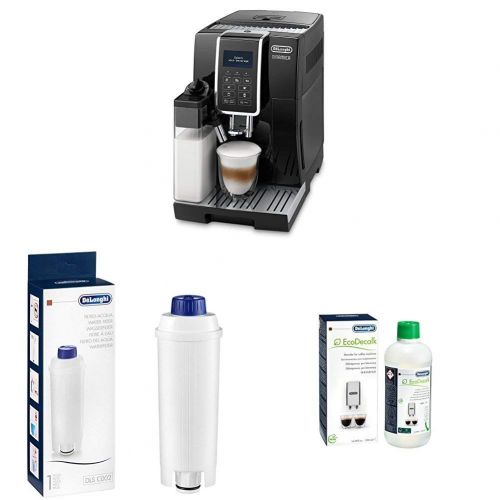  De’Longhi DeLonghi Dinamica ECAM Kaffeevollautomat, schwarz + Wasserfilter, Zubehoer fuer alle DeLonghi Kaffeevollautomaten mit Wasserfilter + EcoDecalk Entkalker | Universal Kalkloeser fuer 4 E