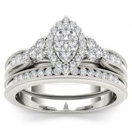 De Couer 10k White Gold 12ct TDW Diamond Marquise-framed Halo Engagement Ring Set - White H-I by De Couer
