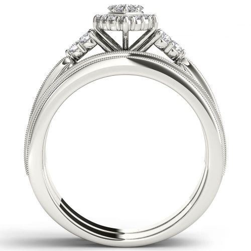  De Couer 10k White Gold 12ct TDW Diamond Marquise-framed Halo Engagement Ring Set - White H-I by De Couer