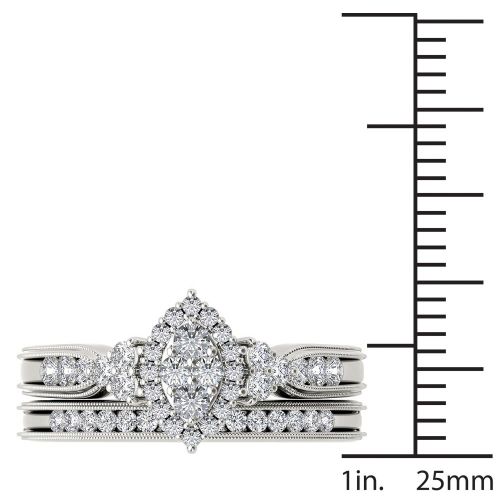  De Couer 10k White Gold 12ct TDW Diamond Marquise-framed Halo Engagement Ring Set - White H-I by De Couer