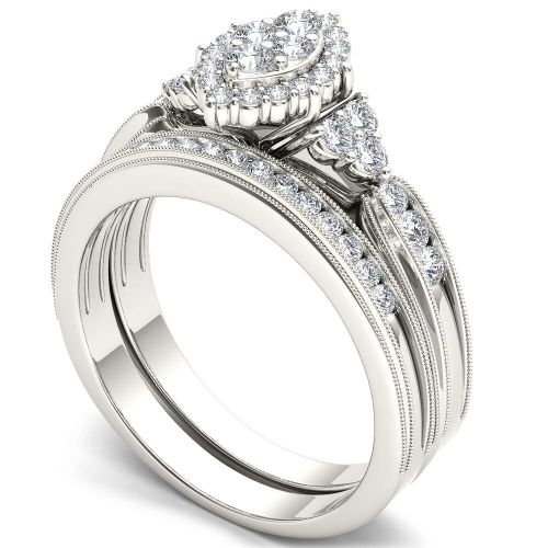  De Couer 10k White Gold 12ct TDW Diamond Marquise-framed Halo Engagement Ring Set - White H-I by De Couer