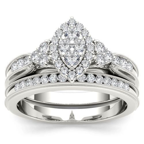  De Couer 10k White Gold 12ct TDW Diamond Marquise-framed Halo Engagement Ring Set - White H-I by De Couer