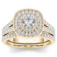 De Couer 14k Yellow Gold 3/4ct TDW Diamond Double Halo Bridal Ring Set by De Couer