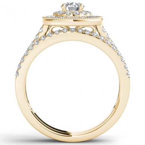  De Couer 14k Yellow Gold 34ct TDW Diamond Double Halo Bridal Ring Set by De Couer