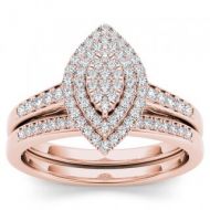 De Couer 14k Rose Gold 1/3ct TDW Diamond Marquise Shape Halo Engagement Ring Set - Pink by De Couer