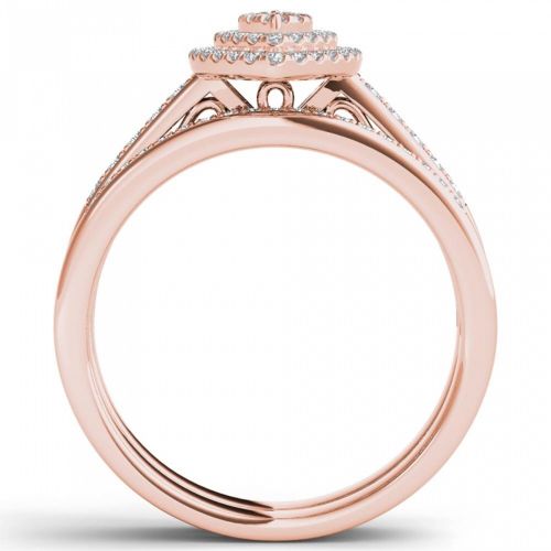  De Couer 14k Rose Gold 13ct TDW Diamond Marquise Shape Halo Engagement Ring Set - Pink by De Couer