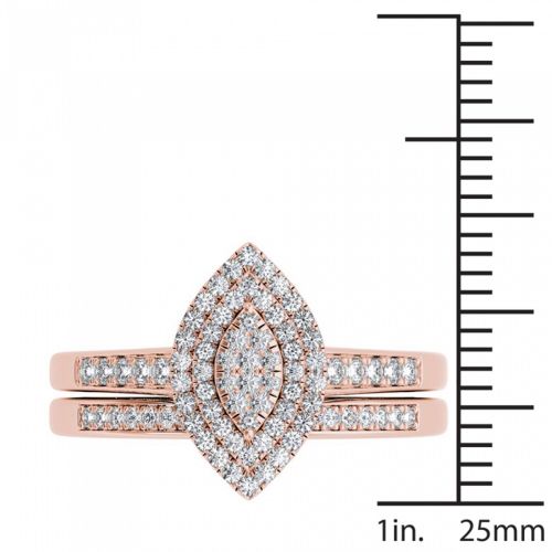  De Couer 14k Rose Gold 13ct TDW Diamond Marquise Shape Halo Engagement Ring Set - Pink by De Couer