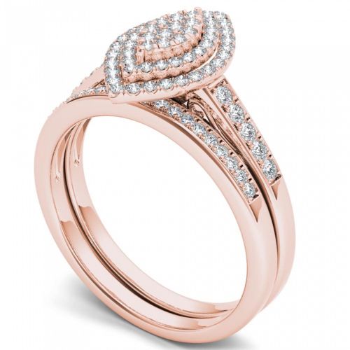  De Couer 14k Rose Gold 13ct TDW Diamond Marquise Shape Halo Engagement Ring Set - Pink by De Couer