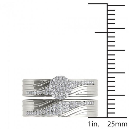  De Couer S925 Sterling Silver 13 ct TDW Diamond Cluster Engagement Ring Set by De Couer
