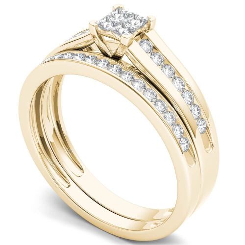  De Couer 10k Yellow Gold 12ct TDW Diamond Classic Engagement Ring Set with One Band by De Couer