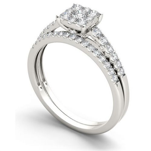  De Couer 10k White Gold 12ct TDW Diamond Cluster Engagement Ring Set by De Couer