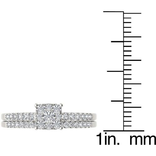  De Couer 10k White Gold 12ct TDW Diamond Cluster Engagement Ring Set by De Couer