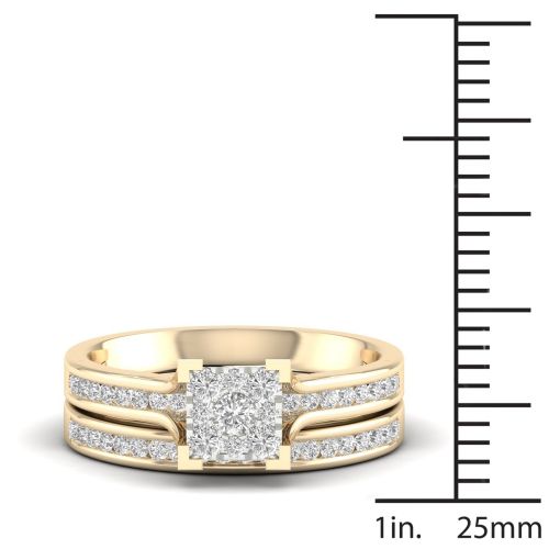  De Couer 10k Yellow Gold 12ct TDW Diamond Cluster Bridal Set by De Couer