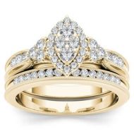 De Couer 10k Yellow Gold 1/2ct TDW Diamond Halo Engagement Ring Set by De Couer