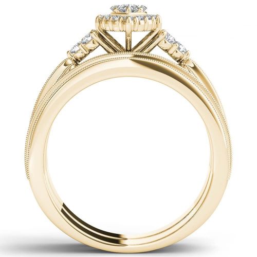  De Couer 10k Yellow Gold 12ct TDW Diamond Halo Engagement Ring Set by De Couer