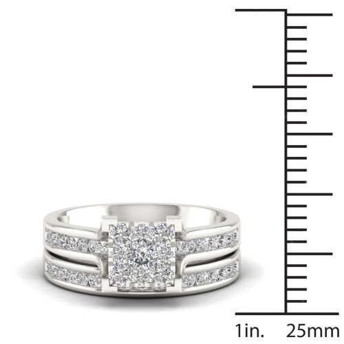  De Couer 10k White Gold 1ct TDW Diamond Cluster Bridal Set by De Couer