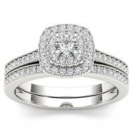 De Couer 14k White Gold 12ct TDW Diamond Double Halo Bridal Ring Set by De Couer