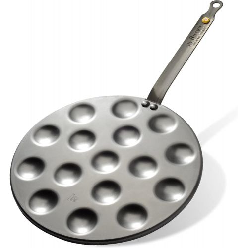  de Buyer - Mineral B Carbon Steel Aebleskiver & Poffertjes Pan - Naturally Nonstick - Oven-Safe - Induction-ready - 10.6 with 16 Cavities of 1.6
