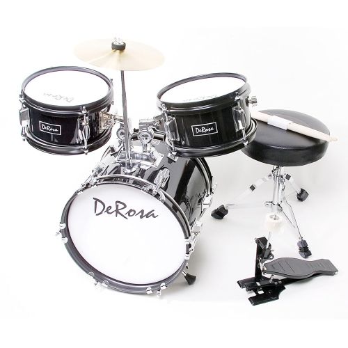  De Rosa DRM312-BK Childrens 3-Piece 12-Inch Drum Set with Chair, Black