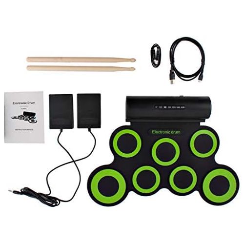  [아마존베스트]deAO Rollable Electric Drums Set - Foldable Musical Entertainment with Built-in Bluetooth Mode, Speakers, Foot Pedals and Drumsticks for Kids, Beginners, Adults