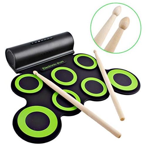  [아마존베스트]deAO Rollable Electric Drums Set - Foldable Musical Entertainment with Built-in Bluetooth Mode, Speakers, Foot Pedals and Drumsticks for Kids, Beginners, Adults