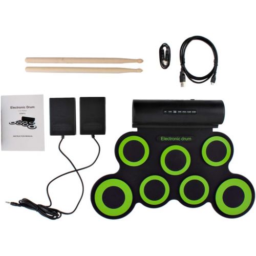  [아마존베스트]deAO Rollable Electric Drums Set - Foldable Musical Entertainment with Built-in Bluetooth Mode, Speakers, Foot Pedals and Drumsticks for Kids, Beginners, Adults