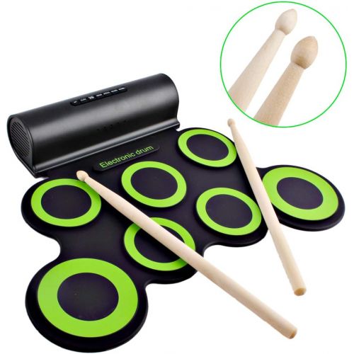  [아마존베스트]deAO Rollable Electric Drums Set - Foldable Musical Entertainment with Built-in Bluetooth Mode, Speakers, Foot Pedals and Drumsticks for Kids, Beginners, Adults