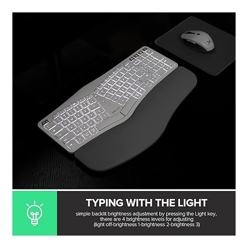  DeLUX Upgraded Ergonomic Wireless Ergo Split Keyboard with Backlit, 2.4G and Bluetooth, Scissor Switch and Palm Rest for Natural Typing, Compatible with Windows and Mac OS (GM902Pro-White)