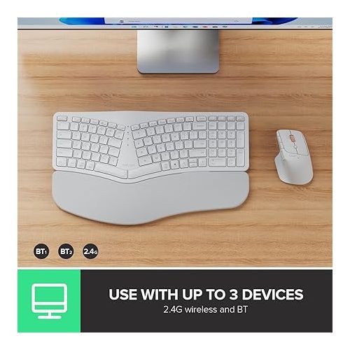  DeLUX Upgraded Ergonomic Wireless Ergo Split Keyboard with Backlit, 2.4G and Bluetooth, Scissor Switch and Palm Rest for Natural Typing, Compatible with Windows and Mac OS (GM902Pro-White)