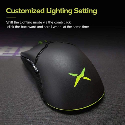  DELUX M800DB 70G(2.47oz) 2.4G Wireless Lightweight Gaming Mouse, Up to 50 Hr Battery Life, with PAW3335 16000DPI, Ultralight Weave Cable, 6 Programmable Buttons and RGB Light (Blac